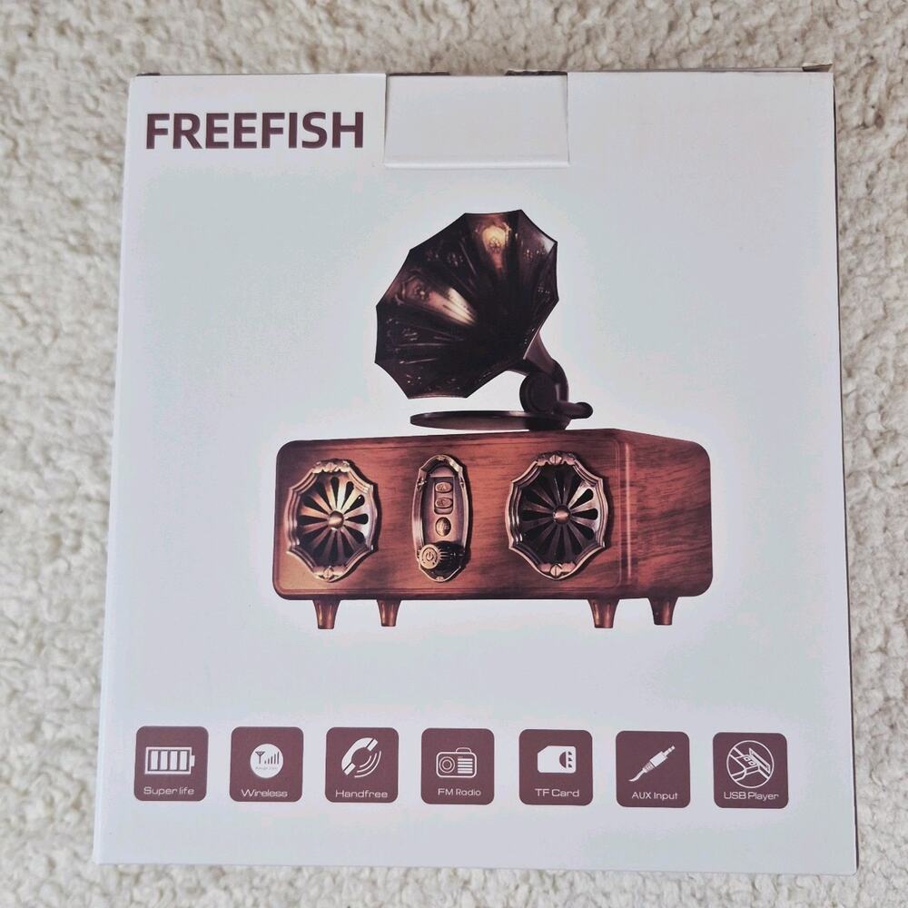 FREEFISH AS36 Retro Gramophone Bluetooth Speaker Wood Wireless TF USB AUX